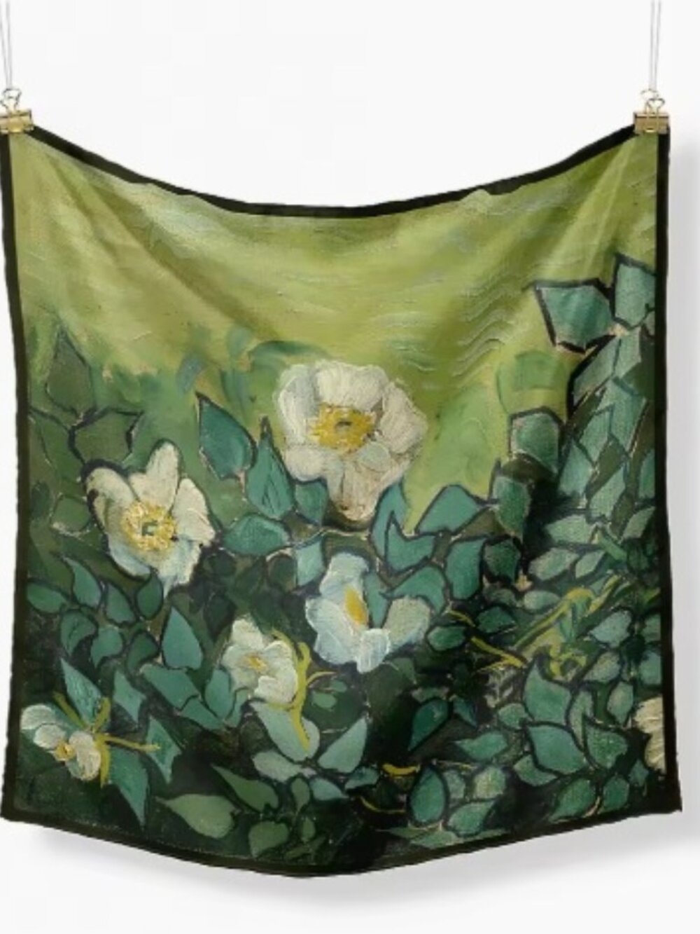 Van Gogh Wild Roses Silk Feel Square Scarf Floral Art 20.75" x 20.75" NEW
